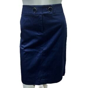 J.Crew Navy Blue Cotton Skirt with Gold & Navy Buttons Size 12